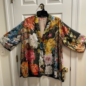Johnny Was reversible silk kimono. Vibrant colors.  Pockets and hidden snap.